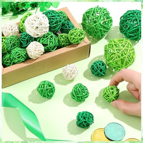 36pcs St Patricks Day Wicker Rattan Balls for Vase Fillers St. Patrick's Day Green Rattan Balls for Wedding Table Decor Home Decor DIY Crafts in Kuwait