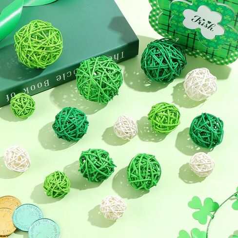 36pcs St Patricks Day Wicker Rattan Balls for Vase Fillers St. Patrick's Day Green Rattan Balls for Wedding Table Decor Home Decor DIY Crafts in Kuwait
