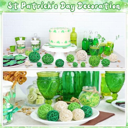 36pcs St Patricks Day Wicker Rattan Balls for Vase Fillers St. Patrick's Day Green Rattan Balls for Wedding Table Decor Home Decor DIY Crafts in Kuwait