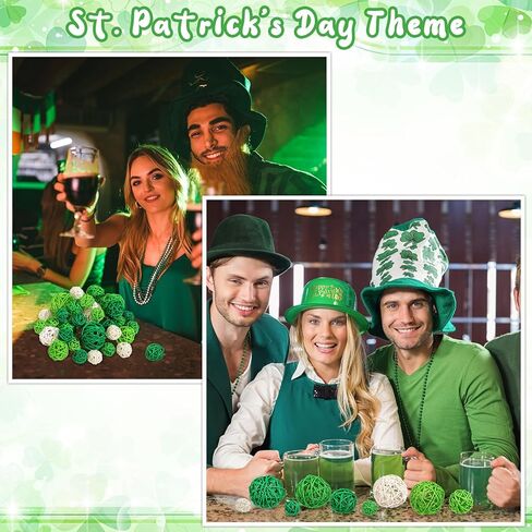 36pcs St Patricks Day Wicker Rattan Balls for Vase Fillers St. Patrick's Day Green Rattan Balls for Wedding Table Decor Home Decor DIY Crafts in Kuwait