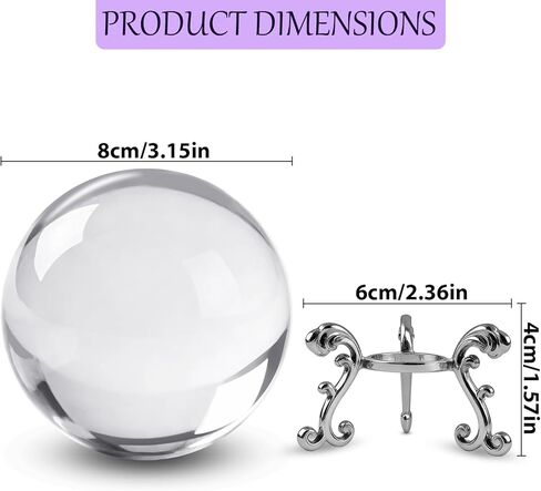 Sparkling Clear K9 Crystal Sphere Ball with Stand, 80mm Clear Reflective Photography Prop, Sparkling Handcrafted Crystal Ball for Magical Shots, Elegant Home Decor Gift for Women(3.15 Inch) in Saudi Arabia