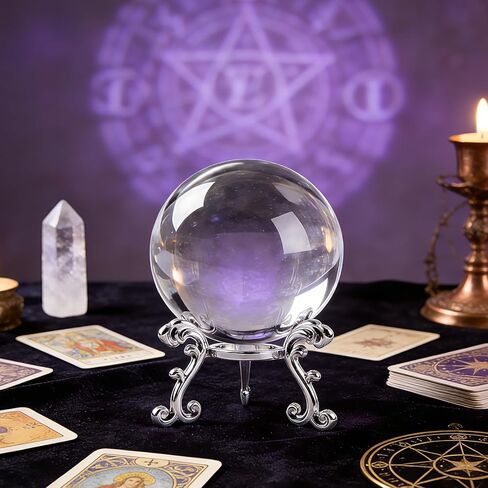 Sparkling Clear K9 Crystal Sphere Ball with Stand, 80mm Clear Reflective Photography Prop, Sparkling Handcrafted Crystal Ball for Magical Shots, Elegant Home Decor Gift for Women(3.15 Inch) in Saudi Arabia