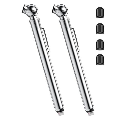 Pencil Tire Pressure Gauge 2 Pack, 10-75PSI Air Pressure Gauge with Tire Caps, Stainless Steel Body, 3 Measurements (±2% Span) for Cars, RVs, Bicycles in Kuwait