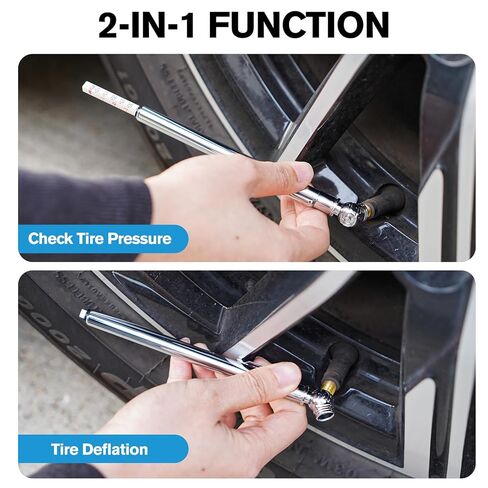 Pencil Tire Pressure Gauge 2 Pack, 10-75PSI Air Pressure Gauge with Tire Caps, Stainless Steel Body, 3 Measurements (±2% Span) for Cars, RVs, Bicycles in Kuwait