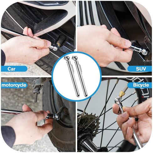 Pencil Tire Pressure Gauge 2 Pack, 10-75PSI Air Pressure Gauge with Tire Caps, Stainless Steel Body, 3 Measurements (±2% Span) for Cars, RVs, Bicycles in Kuwait