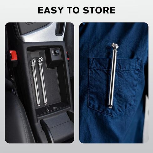 Pencil Tire Pressure Gauge 2 Pack, 10-75PSI Air Pressure Gauge with Tire Caps, Stainless Steel Body, 3 Measurements (±2% Span) for Cars, RVs, Bicycles in Kuwait