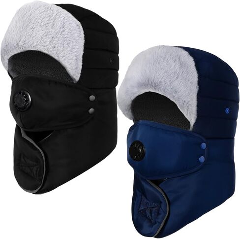 2 Pcs Waterproof Winter Trappers for Men and Women Warm Winter Hat with Face Cover and Neck Protection Windproof in Saudi Arabia