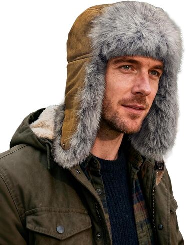 Clakllie Warm Faux Suede Trapper Hat for Men Fur Trooper Hats Winter Ushanka Russian Eskimo Hat Hunting Hats with Ear Flaps in Saudi Arabia