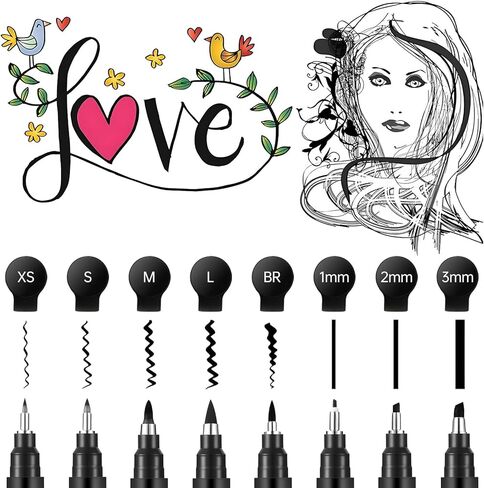 GETHPEN Calligraphy Pens,Hand Lettering Pens, Calligraphy Brush Pen set for Beginners Writing, Sketching, Scrapbooking, Journaling, Soft and Fine Tip, Black Ink Drawing Pen Set, 8 Size in Kuwait