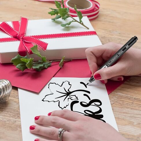 GETHPEN Calligraphy Pens,Hand Lettering Pens, Calligraphy Brush Pen set for Beginners Writing, Sketching, Scrapbooking, Journaling, Soft and Fine Tip, Black Ink Drawing Pen Set, 8 Size in Kuwait