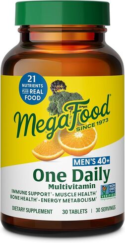 Megafood Men 40+ واحد من الفيتامينات اليومية للرجال الذين يعانون من فيتامين ب ، فيتامين D3 ، السيلينيوم ، الزنك والغذاء الحقيقي - الدعم المناعي ، استقلاب الطاقة ، وصحة العضلات والعظام - غير المعدلة وراثيا ؛ نباتي - 90 علامات تبويب in Kuwait