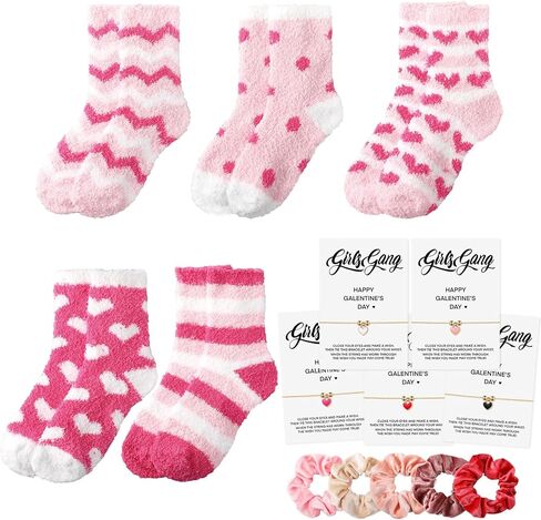 Berlune 5 Set Galentines Day Party Favors Fuzzy Sock Bracelet Scrunchie Gifts Set for Galentines Valentine's Women Party Gift in Saudi Arabia
