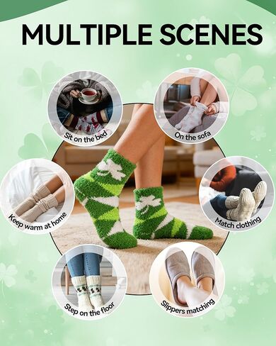 6/12 قطعة من الجوارب الغامضة لعيد القديس باتريك - جوارب شتوية دافئة منفوشة للنساء والرجال، دافئة سميكة حرارية غير قابلة للانزلاق in Kuwait