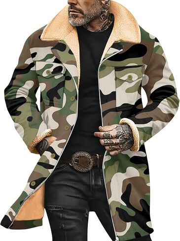 Western Coats for Men Mens Cowboy Vintage Suede Jacket Plush Collar Faux Leather Winter Long Jackets Zip Up Casual Retro Tops in Saudi Arabia