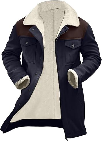 Western Coats for Men Mens Cowboy Vintage Suede Jacket Plush Collar Faux Leather Winter Long Jackets Zip Up Casual Retro Tops in Saudi Arabia