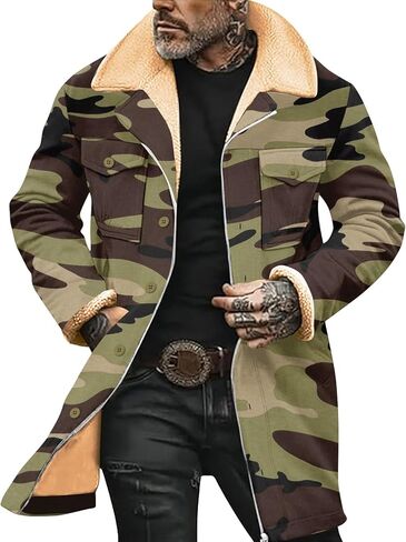 Western Coats for Men Mens Cowboy Vintage Suede Jacket Plush Collar Faux Leather Winter Long Jackets Zip Up Casual Retro Tops in Saudi Arabia
