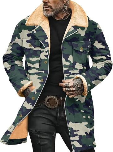 Western Coats for Men Mens Cowboy Vintage Suede Jacket Plush Collar Faux Leather Winter Long Jackets Zip Up Casual Retro Tops in Saudi Arabia