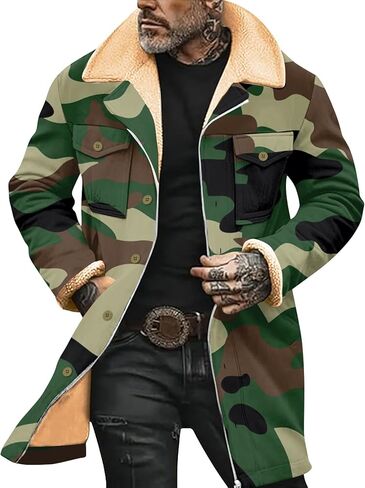 Western Coats for Men Mens Cowboy Vintage Suede Jacket Plush Collar Faux Leather Winter Long Jackets Zip Up Casual Retro Tops in Saudi Arabia