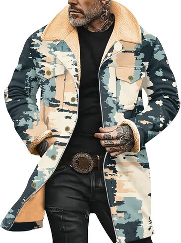 Western Coats for Men Mens Cowboy Vintage Suede Jacket Plush Collar Faux Leather Winter Long Jackets Zip Up Casual Retro Tops in Saudi Arabia