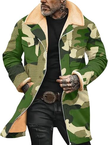 Western Coats for Men Mens Cowboy Vintage Suede Jacket Plush Collar Faux Leather Winter Long Jackets Zip Up Casual Retro Tops in Saudi Arabia