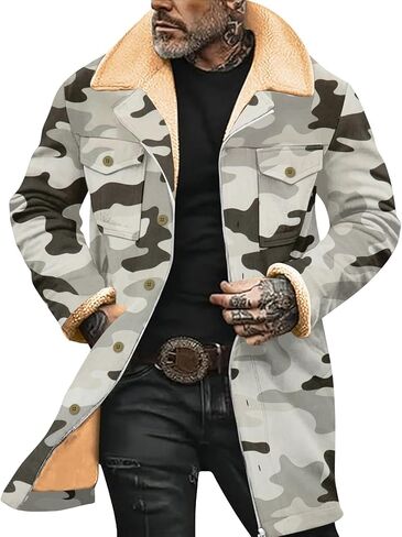 Western Coats for Men Mens Cowboy Vintage Suede Jacket Plush Collar Faux Leather Winter Long Jackets Zip Up Casual Retro Tops in Saudi Arabia