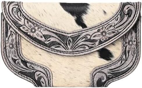 Merbaa Women Cowhide Hairon and Tooled Leather Western Handmade Ladies Clutch Trifold Wallet in Saudi Arabia