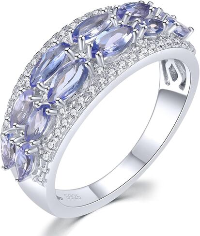 Blue Tanzanite & Cubic Zirconia Stackable Wedding Band Eternity Rings,December Birthstone Ring for Women,Rhodium-Plated Sterling 925 Silver - Elegant Marquise-Cut(Weight 1.47 CT in Saudi Arabia