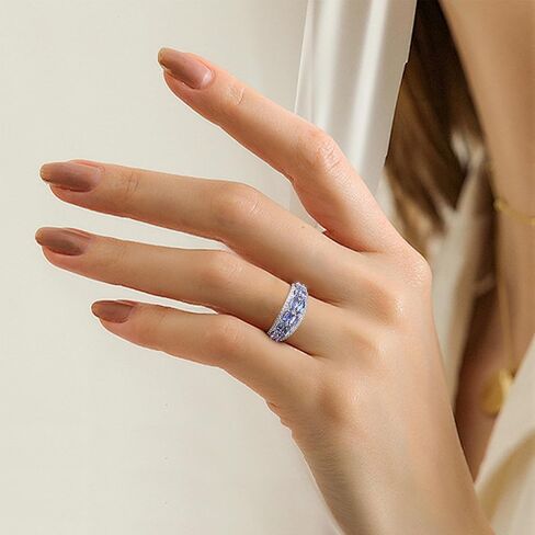 Blue Tanzanite & Cubic Zirconia Stackable Wedding Band Eternity Rings,December Birthstone Ring for Women,Rhodium-Plated Sterling 925 Silver - Elegant Marquise-Cut(Weight 1.47 CT in Saudi Arabia