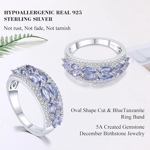 Blue Tanzanite & Cubic Zirconia Stackable Wedding Band Eternity Rings,December Birthstone Ring for Women,Rhodium-Plated Sterling 925 Silver - Elegant Marquise-Cut(Weight 1.47 CT in Saudi Arabia