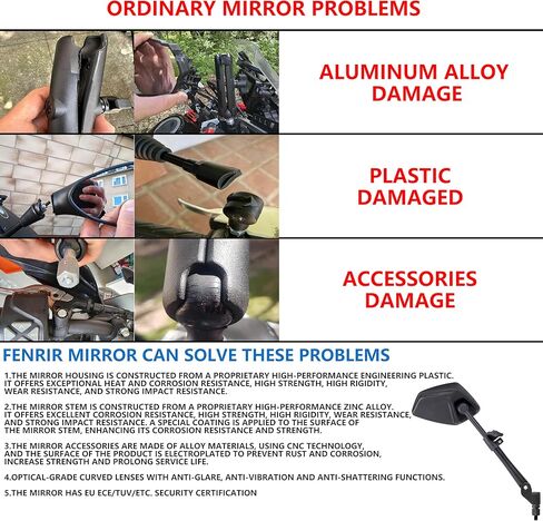 FENRIR دراجة نارية المقود بار نهاية مرآة CNC الألومنيوم الأسود مقهى المتسابق المضادة للاهتزاز المضادة للوهج مجال كبير للعرض العالمي 7/8 "22 مللي متر للرياضة عارية شارع الدراجة كروزر سكوتر in Kuwait