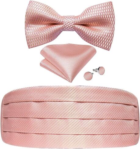 الصلبة الرجال Cummerbund ربطة القوس فيونكة جيب مربع أزرار أكمام مجموعة الرجال سهرة البدلة اكسسوارات أحزمة مرنة للرجال (E) in Kuwait