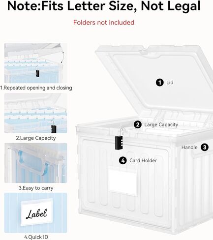Oterri Plastic File Box with Lid for Letter Size Hanging File Folders, Hanging File Folder Box for Home, Office, School, File Cabinet, Assembly File Organizer, Stackable Storage Bins,Clear in Kuwait