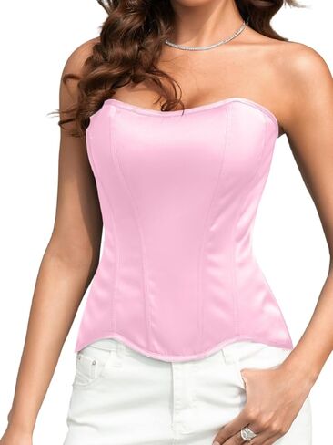 Women's Lustrous Satin Corset, Strapless Overbust Lace-Up Shapewear, Elegant Wedding Guest Dinner Outfits in Saudi Arabia