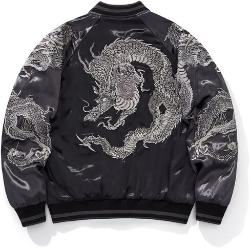 Vintage Dragon Embroidered Bomber Jacket Japanese Streetwear Classic Oriental Windbreaker Coat for Men Women in Kuwait