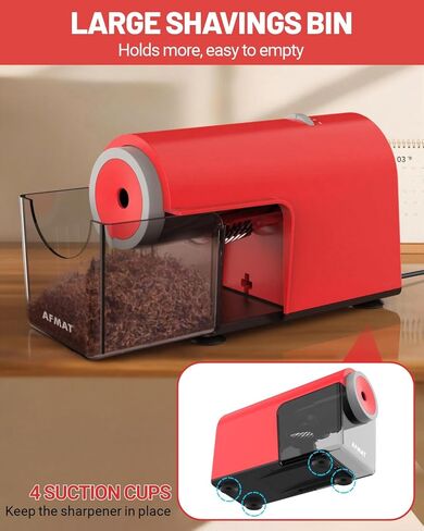 AFMAT Electric Pencil Sharpener, Fully Automatic Pencil Sharpener for 6.5-10.5mm No.2/Jumbo/Colored Pencils, Auto in & Out, 5 Sharpness Modes, 10000+ Sharpenings for Classroom Home Office, PSC5(Red) in Kuwait