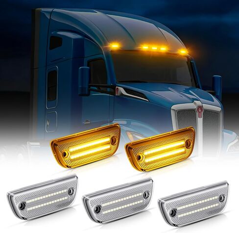 D-Lumina 5 قطع LED لسقف الكابينة مصابيح تشغيل علوية لسقف الكابينة Kenworth T680 T770 T880 وPeterbilt 579 الشاحنات الثقيلة، عدسة مدخنة كهرمان LED أضواء الكابينة علامة الكابينة العلوية أضواء إزالة الكابينة in Kuwait