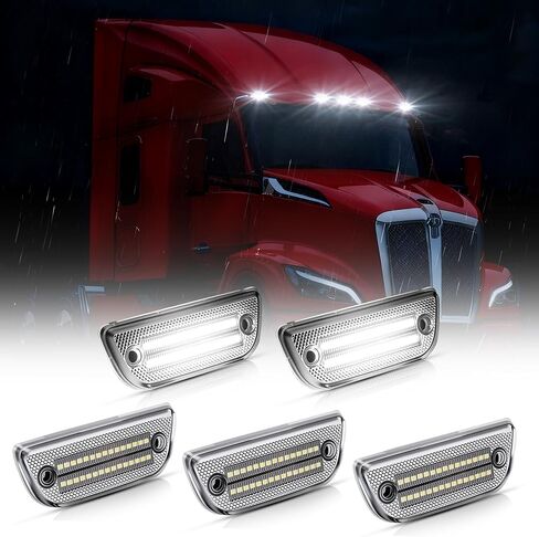 D-Lumina 5 قطع LED لسقف الكابينة مصابيح تشغيل علوية لسقف الكابينة Kenworth T680 T770 T880 وPeterbilt 579 الشاحنات الثقيلة، عدسة مدخنة كهرمان LED أضواء الكابينة علامة الكابينة العلوية أضواء إزالة الكابينة in Saudi Arabia