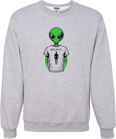 Go All Out Alien Wearing Believe In Humans Tee Funny UFO Mens Youth Sweatshirt Crewneck in Saudi Arabia