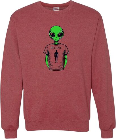 Go All Out Alien Wearing Believe In Humans Tee Funny UFO Mens Youth Sweatshirt Crewneck in Saudi Arabia
