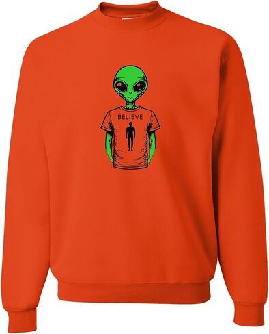 Go All Out Alien Wearing Believe In Humans Tee Funny UFO Mens Youth Sweatshirt Crewneck in Saudi Arabia