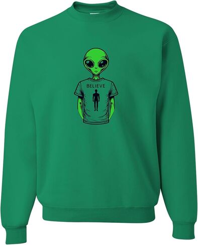 Go All Out Alien Wearing Believe In Humans Tee Funny UFO Mens Youth Sweatshirt Crewneck in Saudi Arabia