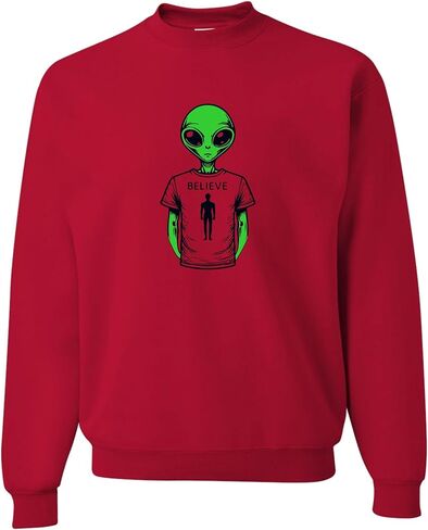 Go All Out Alien Wearing Believe In Humans Tee Funny UFO Mens Youth Sweatshirt Crewneck in Saudi Arabia