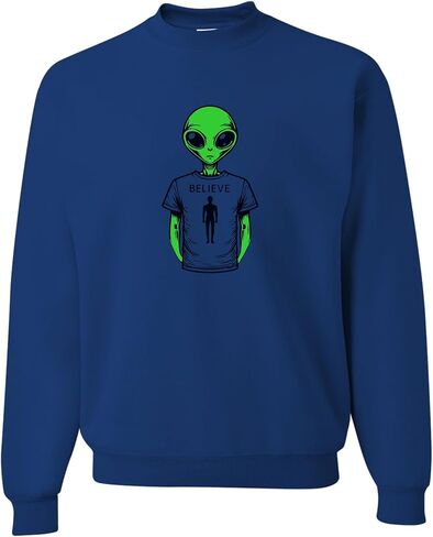 Go All Out Alien Wearing Believe In Humans Tee Funny UFO Mens Youth Sweatshirt Crewneck in Saudi Arabia