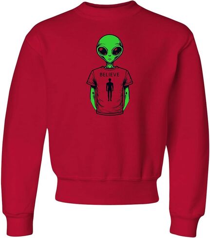 Go All Out Alien Wearing Believe In Humans Tee Funny UFO Mens Youth Sweatshirt Crewneck in Saudi Arabia