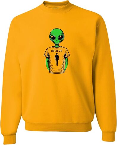 Go All Out Alien Wearing Believe In Humans Tee Funny UFO Mens Youth Sweatshirt Crewneck in Saudi Arabia