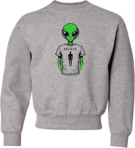 Go All Out Alien Wearing Believe In Humans Tee Funny UFO Mens Youth Sweatshirt Crewneck in Saudi Arabia