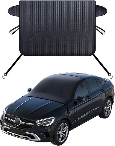 Windshield Cover for Ice and Snow, Winter Summer Sunshade with Thickened 600D Oxford Fabric, Universal Car Frost Shield Snow Cover Windshield Protector Green Earmuffs with Four Straps in Saudi Arabia