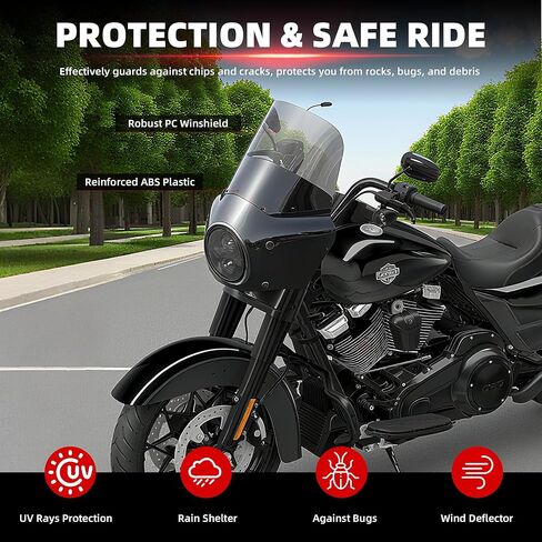 FATECIM دراجة نارية 7 بوصة هدية أمامية مع زجاج أمامي دخاني 11 بوصة ومجموعات تركيب لـ Harley Touring Road King FLHR 1994-2023، Road King Special FLHRXS 2017-2025 in Saudi Arabia