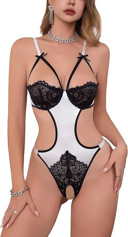 One Piece Sexy Lingerie for Women Bodysuit Underwire Balconette Lace Cup V-Neck Sleepwear Leotard Nightie Babydoll in Kuwait