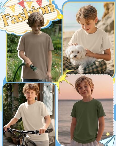 3 Pack Boys Short Sleeve Shirts Kids Loose Fit Crewneck Tops Casual Summer Basic Tee in Kuwait